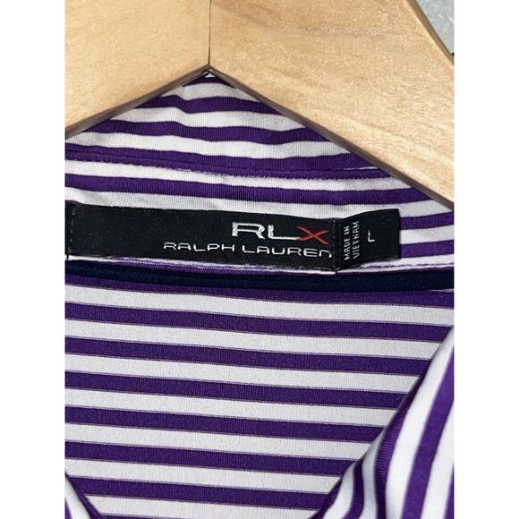 RLX Ralph Lauren Polo Shirt Mens L Purple White Striped Performance Golf Stretch - Picture 3 of 7